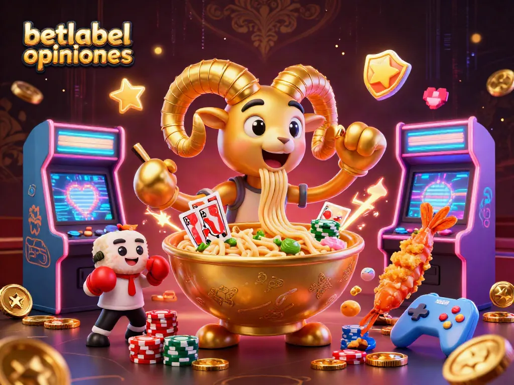 Experience betlabel opiniones with vibrant characters and dynamic casino elements in a playful scene.
